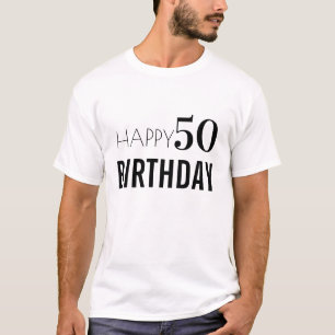 T-shirt Joyeux 50e anniversaire Typographie noir et blanc