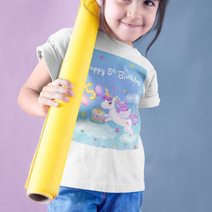 T-Shirt Joyeux 5ème Anniversaire Licorne avec Gâteau d'Ann