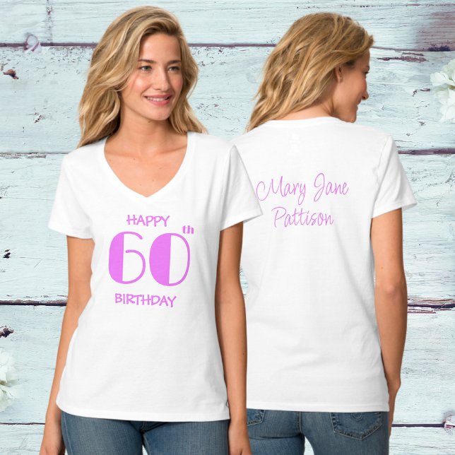 T-shirt Joyeux 60e anniversaire Hot rose Nom blanc (Front And Back)