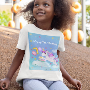 T-Shirt Joyeux 7ème Anniversaire Licorne avec Gâteau d'Ann