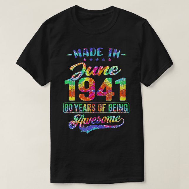 T-shirt Joyeux 80ème Anniversaire Décoration Faite En Juin (Design devant)