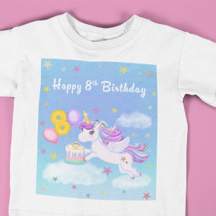 T-Shirt Joyeux 8 Anniversaire Unicorne avec gâteau d'anniv