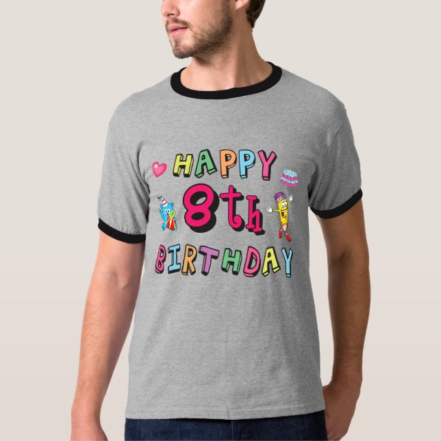 T-shirt Joyeux 8ème anniversaire. 8 ans anniversaire. (Devant)