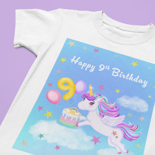 T-Shirt Joyeux 9 Anniversaire Unicorne avec gâteau d'anniv