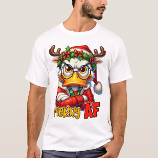 T-shirt Joyeux AF 2 - Canard rouge sarcastique Noël