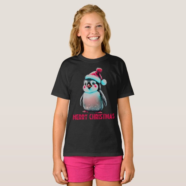 T-shirt Joyeux amateurs de pingouins de Noël (Devant entier)