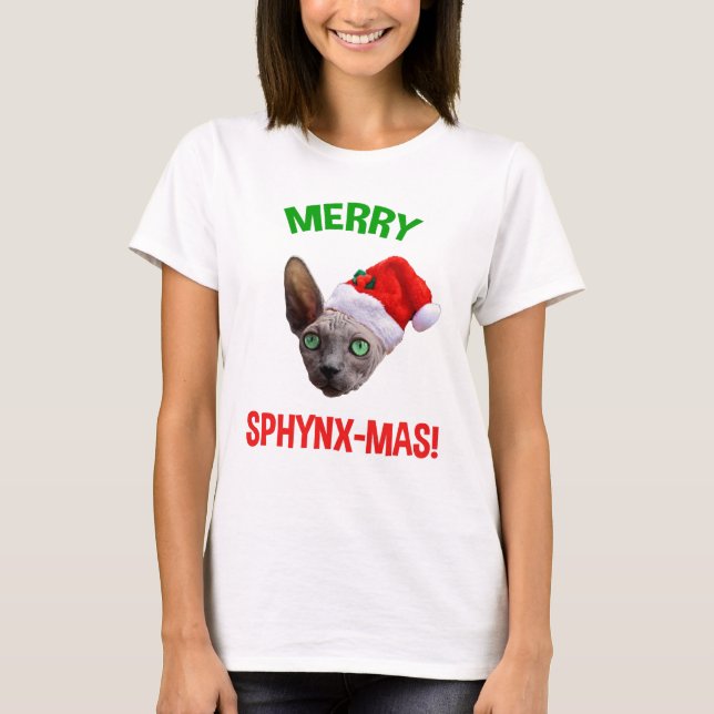 T-shirt Joyeux Amoureux des chats Sphynx-Mas de Noël (Devant)