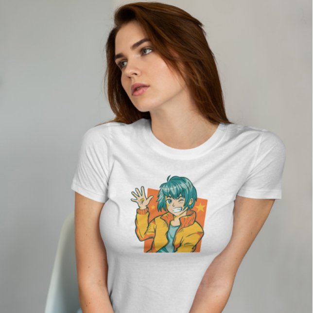 T-shirt Joyeux Anime Boy Waving (Créateur téléchargé)