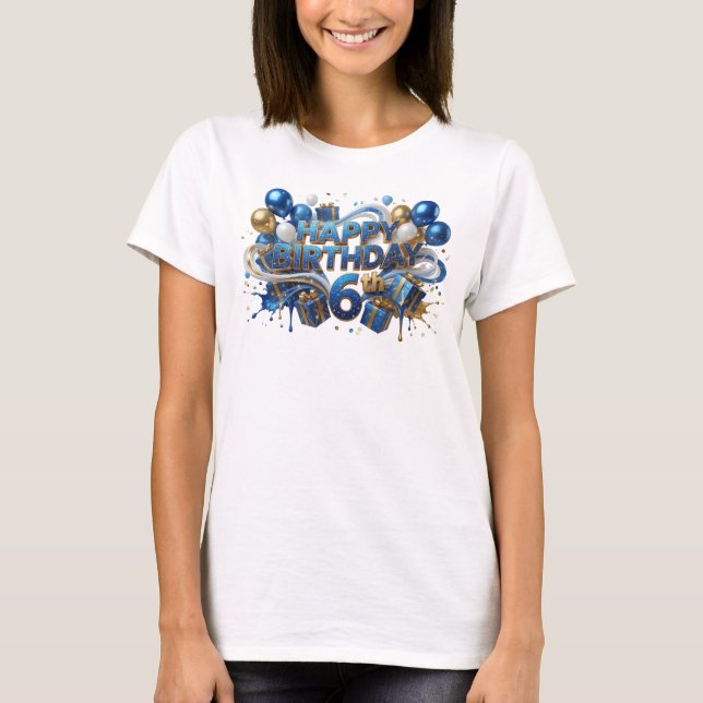 T-shirt Joyeux Anniversaire 6TH Impression Bleue Élégante (Devant)