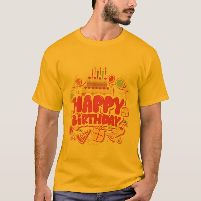 T-shirt Joyeux anniversaire avec gâteau d'anniversaire (Devant)