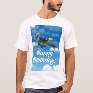 T-shirt Joyeux Anniversaire avion vintage dans un ciel ble