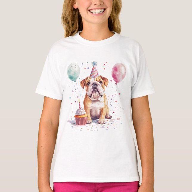 T-shirt Joyeux Anniversaire Bouledogue Anglais (Devant)