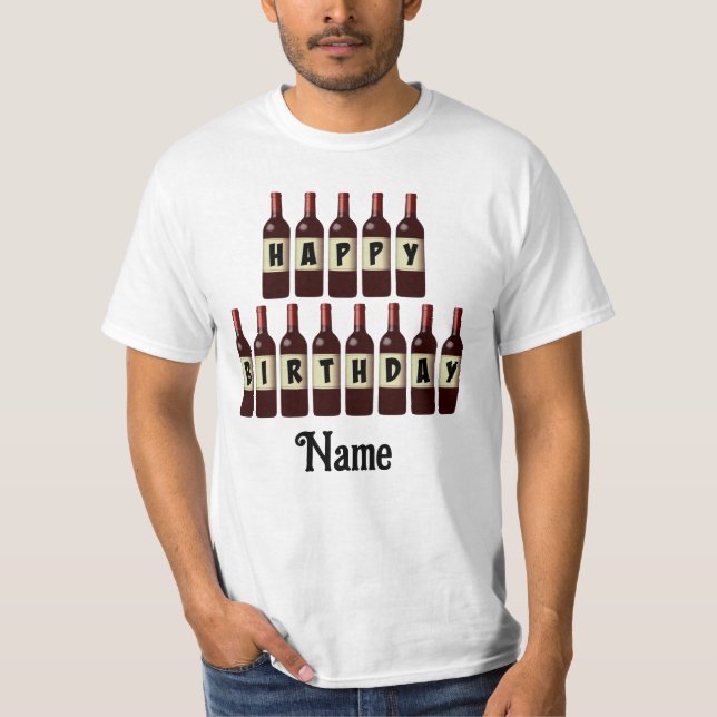 T-shirt Joyeux Anniversaire Bouteilles de vin rouge Custom (Devant)