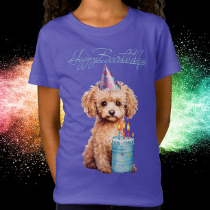 T-Shirt Joyeux Anniversaire Caniche avec Chapeau de Fête &