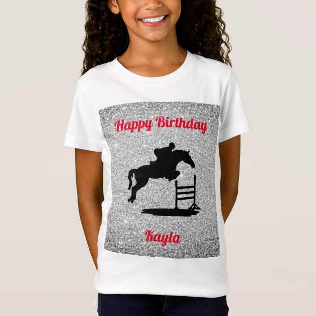 T-Shirt Joyeux Anniversaire Cavalier de Saut d'Obstacles F (Devant)