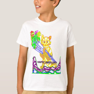 T-shirt Joyeux Anniversaire Chat avec des Fleurs