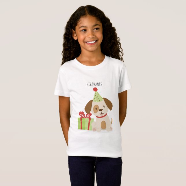 T-Shirt Joyeux Anniversaire Chiot Mignon (Devant entier)