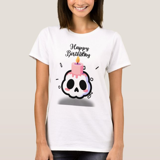 T-shirt Joyeux Anniversaire Crâne Gothique Pastel Mignon (Devant)