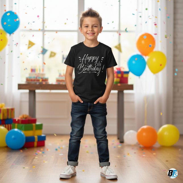 T-shirt Joyeux anniversaire - Design de texte blanc (Créateur téléchargé)