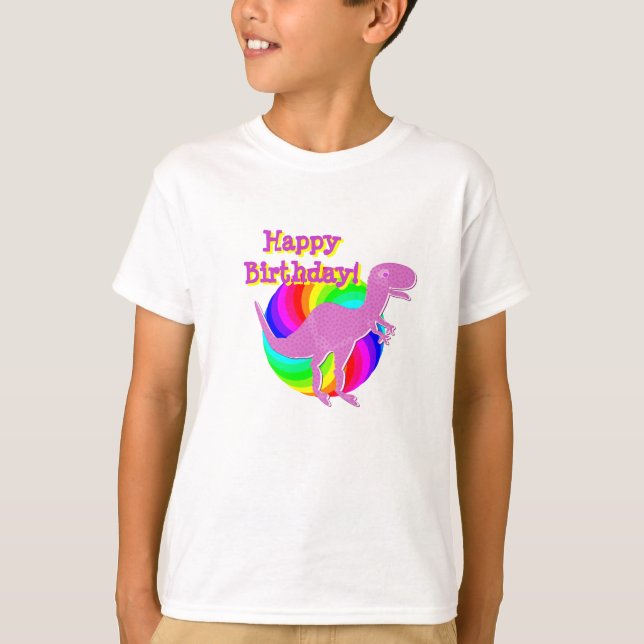 T-shirt Joyeux Anniversaire Dinosaure Rose T-Rex (Devant)