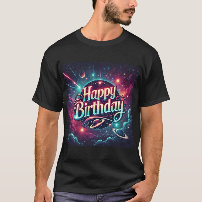 T-shirt Joyeux anniversaire Galaxie cosmique (Devant)