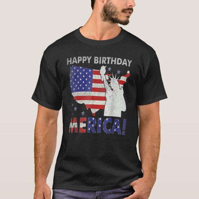 T-shirt Joyeux Anniversaire Merica Statue De Liberty Ameri (Devant)