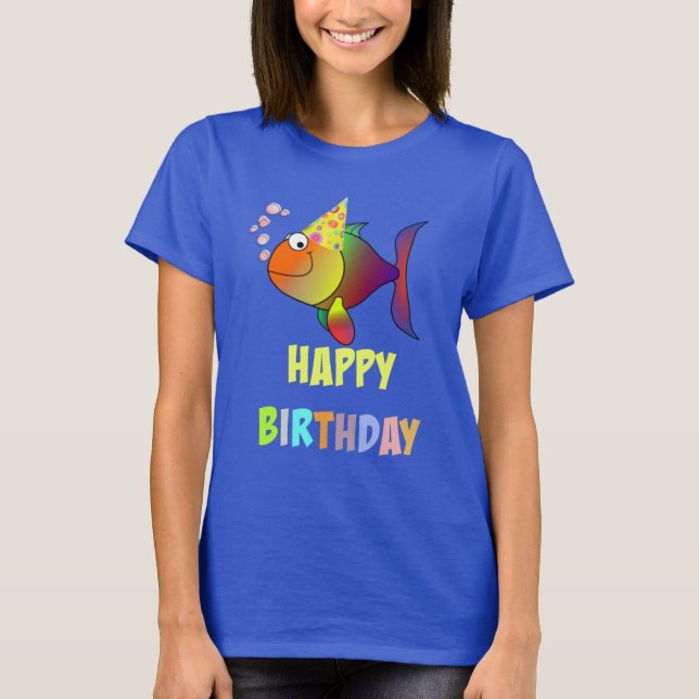 T-shirt Joyeux anniversaire, mignon et coloré poisson cari (Devant)