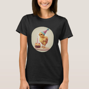T-shirt Joyeux Anniversaire Poussin avec Chapeau de Fête p