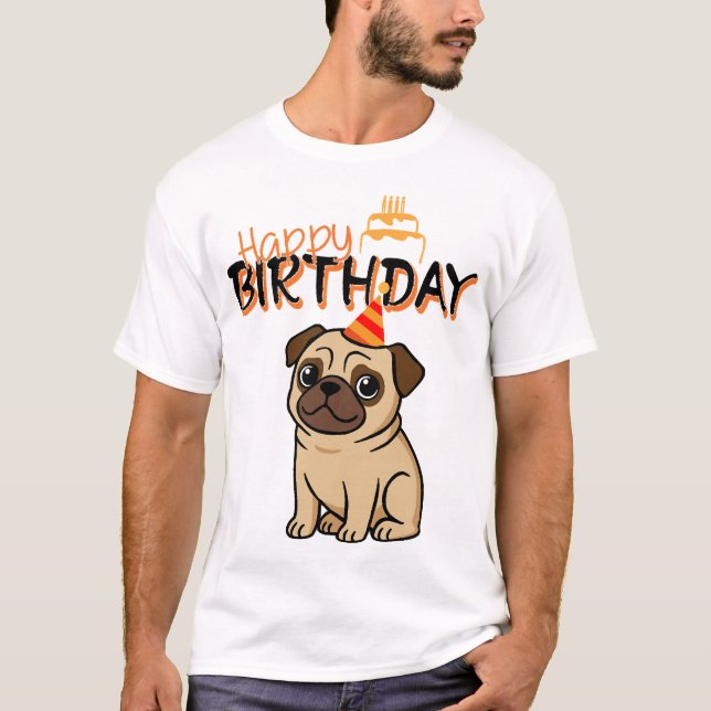 T-SHIRT JOYEUX ANNIVERSAIRE PUG (Devant)
