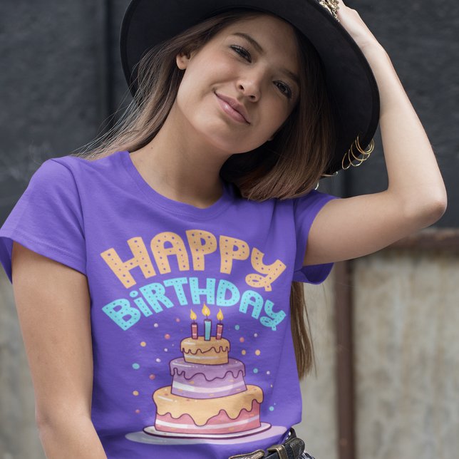 T-shirt Joyeux Anniversaire Trois Niveau Gâteau d'Annivers (Créateur téléchargé)