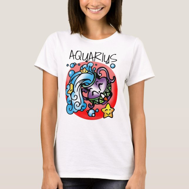 T-shirt Joyeux Aquarius Purple Cartoon Vase eau de déverse (Devant)