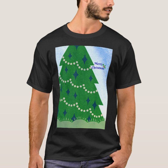 T-shirt Joyeux Arbre De Noël Et Holly Avec Berries Et Sn (Devant)