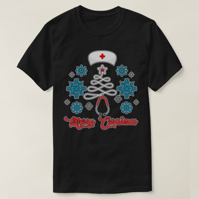 T-shirt Joyeux arbre de Noël Stethoscope Nurse Funny migno (Design devant)
