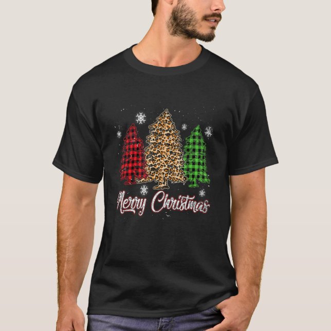 T-shirt Joyeux Arbres De Noël Avec Leopard Et Buffalo Pla (Devant)