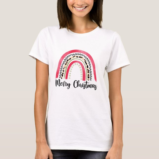 T-shirt Joyeux arc-en-ciel rose Christma (Devant)