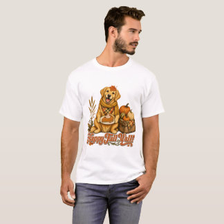 T-shirt Joyeux Automne à Tous Chien Retriever Doré Citroui