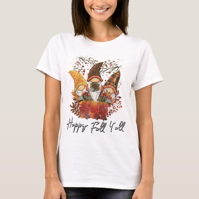 T-shirt Joyeux automne Y'all Jardin des femmes Gnome Leopa (Devant)
