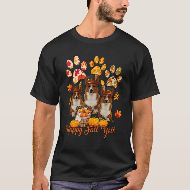 T-shirt Joyeux automne Y'all Thanksgiving Trois Corgis aut (Devant)