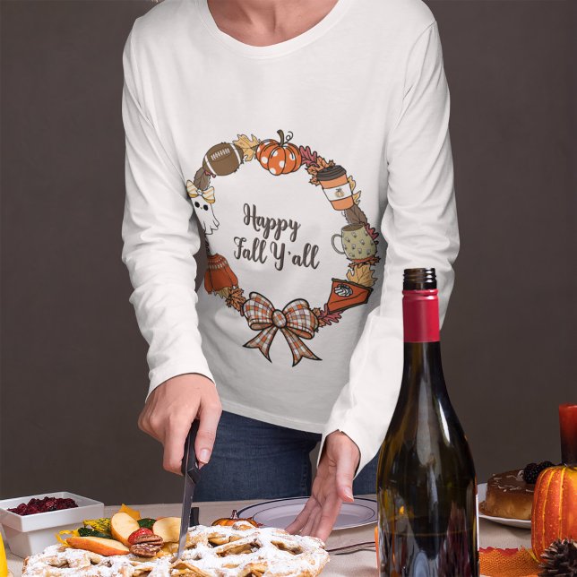 T-shirt Joyeux automne Y'all Wreath manches longues femmes (Créateur téléchargé)