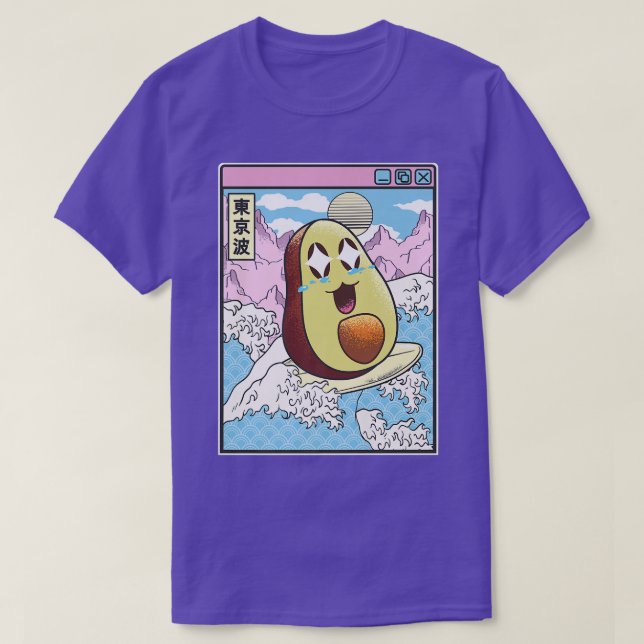 T-shirt Joyeux Avocado Surf Japanes Waves Kawaii Anime V (Design devant)