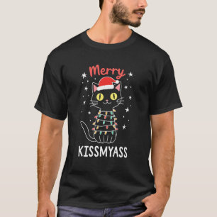 T-shirt Joyeux baisemongue Chat drôle de Noël Lumières Pre