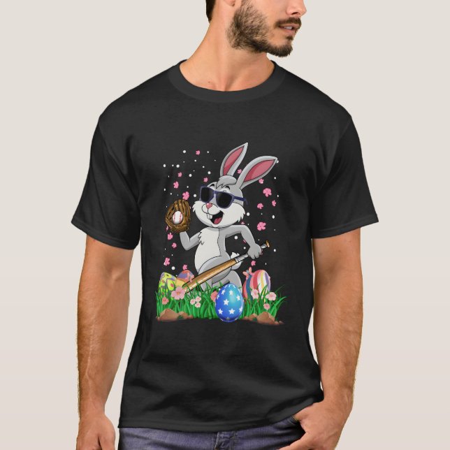 T-shirt Joyeux Basket de baseball de Pâques de lapin lapin (Devant)