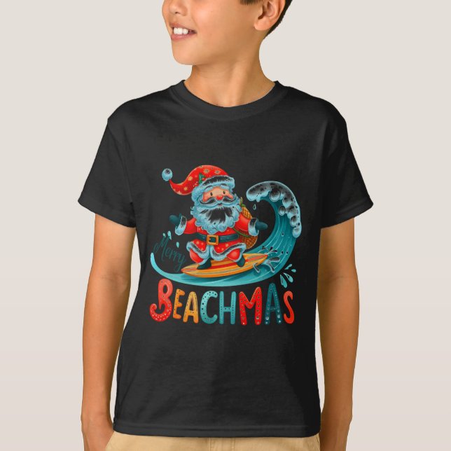 T-shirt Joyeux Beachmas Santa Surfant Design Rétro  (Devant)