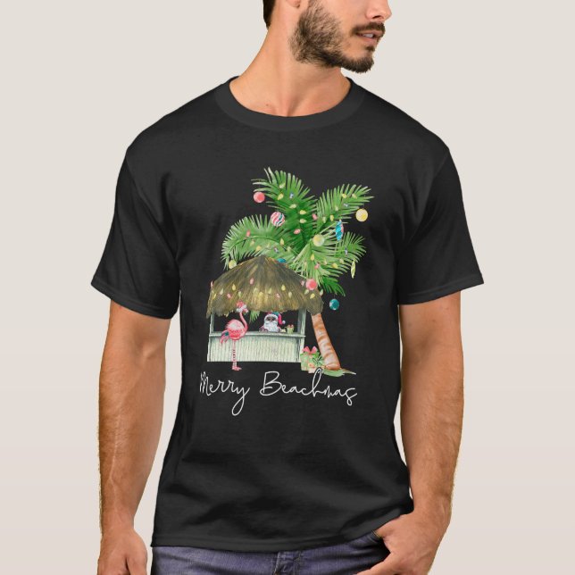 T-shirt Joyeux Beachmas Tropical Noël Père Noël Flamant ro (Devant)