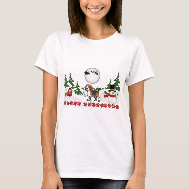 T-shirt Joyeux Beagle de Noël Paws (Devant)