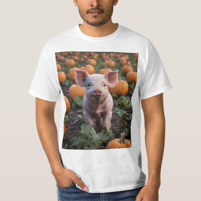 T-shirt Joyeux Bébé Cochon Dans Le Patch Citrouille, (Devant)