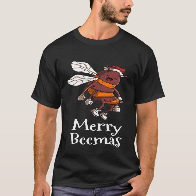 T-shirt Joyeux Beemas Joyeux Noël Chapeau de Père Noël Api (Devant)