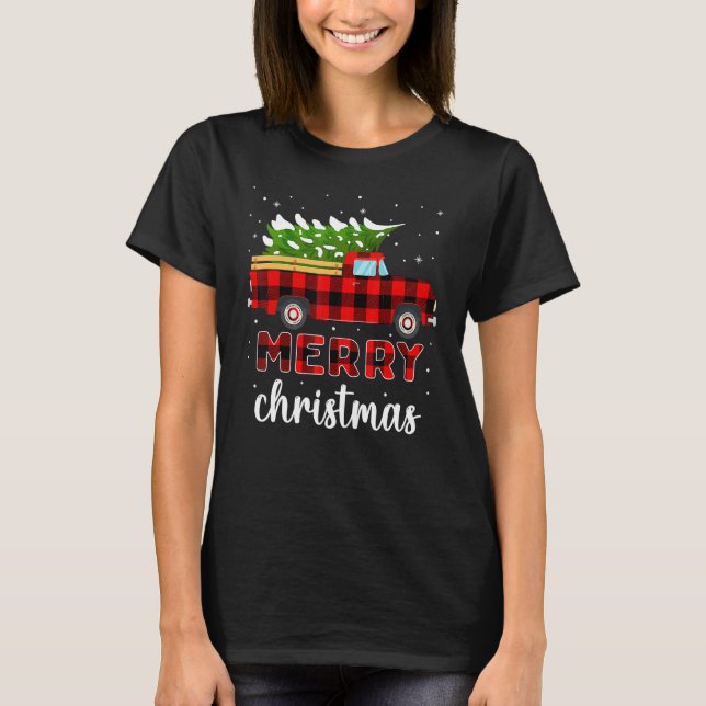 T-shirt Joyeux Buffalo Camion Arbre Rouge Plaid Pour M (Devant)