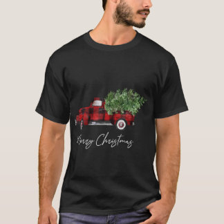 T-shirt Joyeux Buffalo de Noël Plaid Camion Arbre Rouge