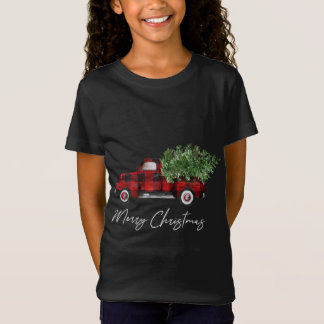 T-Shirt Joyeux Buffalo de Noël Plaid Camion Arbre Rouge